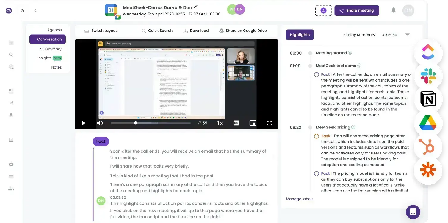 meetgeek for meeting minutes review